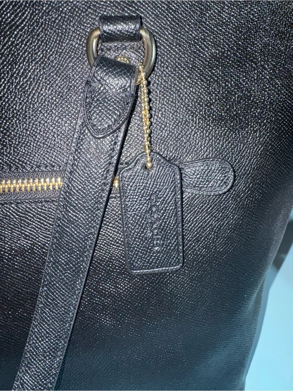 Coach Black Leather Zip Pocket Tote with Gold Hardware